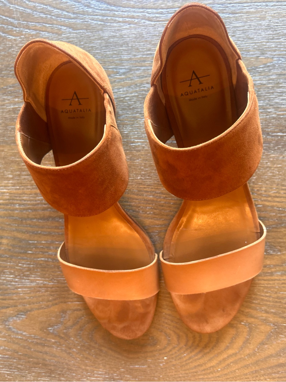 Aquatalia Nala Tan Suede and Leather Block Heel Sandals - Picture 4 of 11